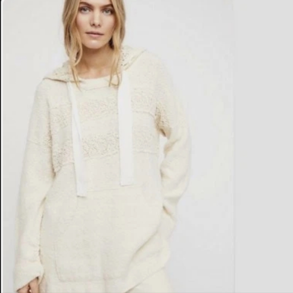 Free People Candy Crochet Cream Hooded Tunic